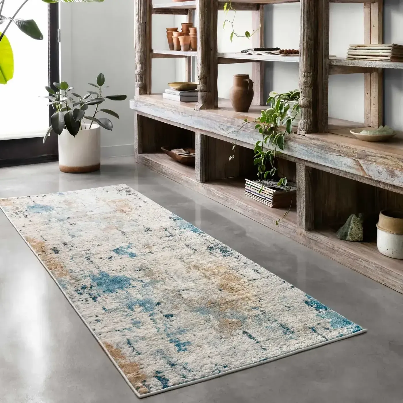 ALCHALC-01SNSL__5Broomscene_5D_3_1400x Loloi area rug in a distressed white, blue, and brown abstract pattern