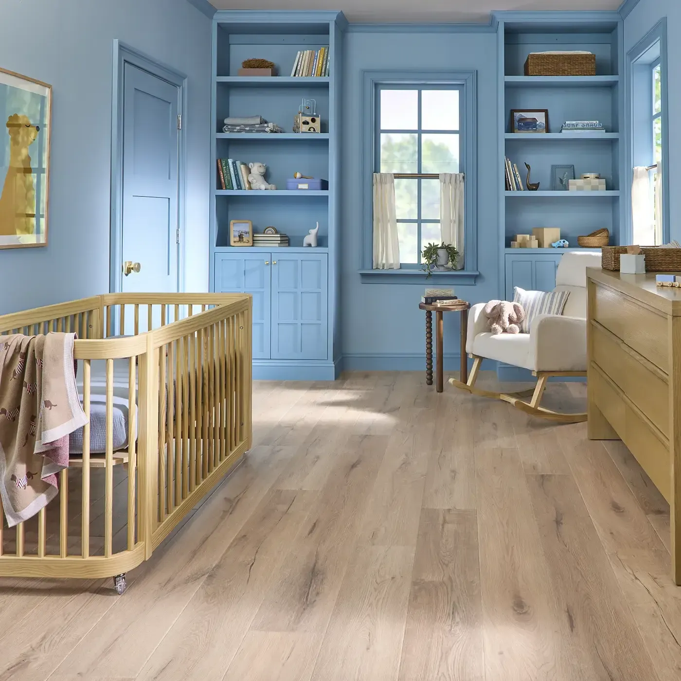 UV810_05024_Room COREtec Luxury Vinyl in a light natural wood color in a child's bedroom
